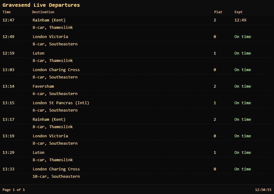 Live Train Departure Board